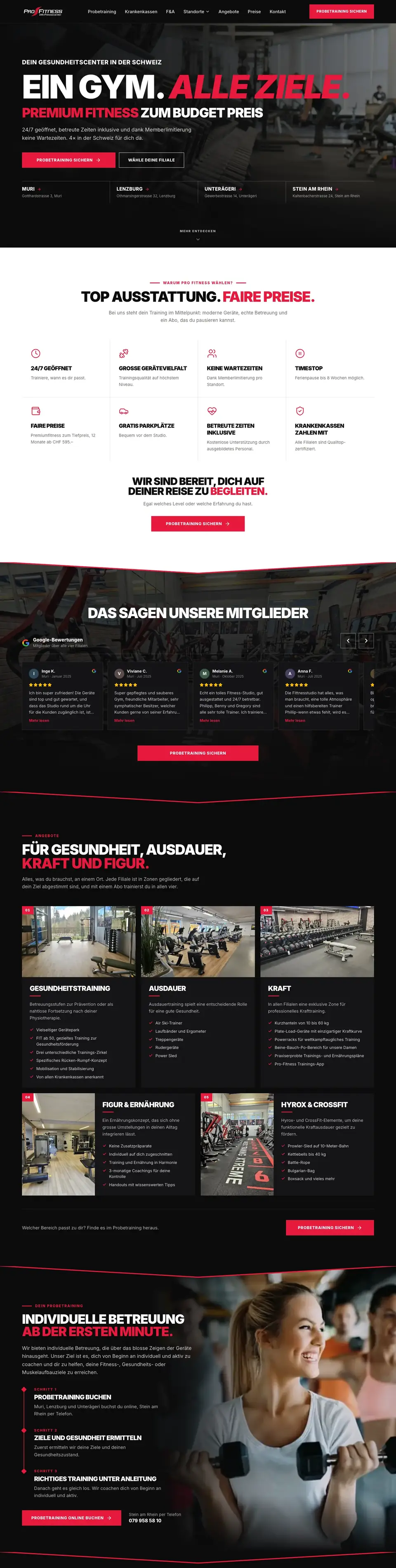 Startseite der neuen Website von Pro Fitness